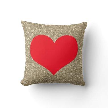 Red Heart Cute Valentine's Day Gold Glitter Cute Throw Pillow