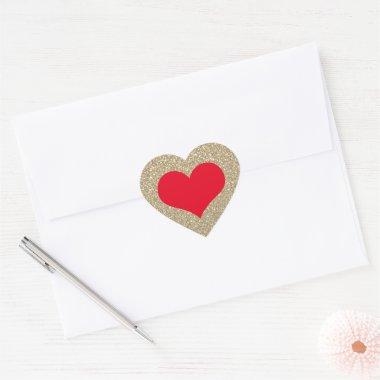 Red Heart Cute Valentine's Day Rustic Gold Glitter Heart Sticker