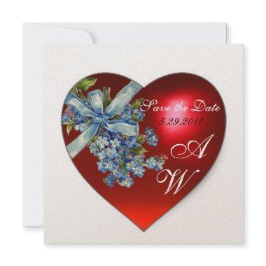 RED HEART & FORGET ME NOT MONOGRAM White Champagne Invitations