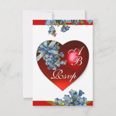RED HEART & FORGET ME NOTS MONOGRAM blue white Invitations