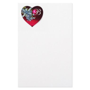 RED HEART & FORGET ME NOTS MONOGRAM STATIONERY