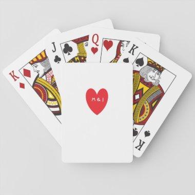 Red Heart Monogrammed Initials Wedding Custom Gift Playing Invitations