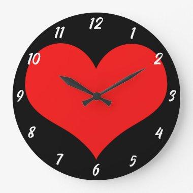 Red Heart Pattern Black Cute Valentine's Day Gift Large Clock