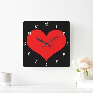 Red Heart Pattern Black Cute Valentine's Day Gift Square Wall Clock