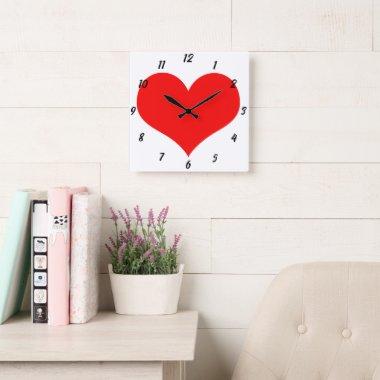 Red Heart Pattern White Cute Valentine's Day Gift Square Wall Clock