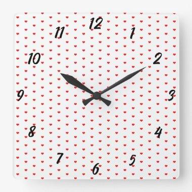 Red Heart Patterns Cute Home Decor Gift Favor Square Wall Clock