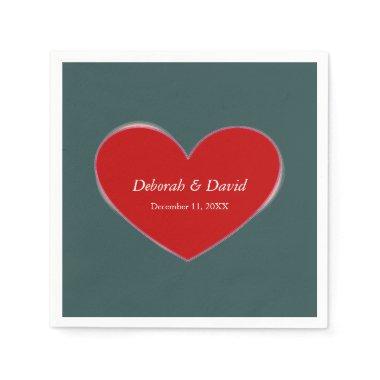 Red Heart Slate Gray Script Wedding Napkins