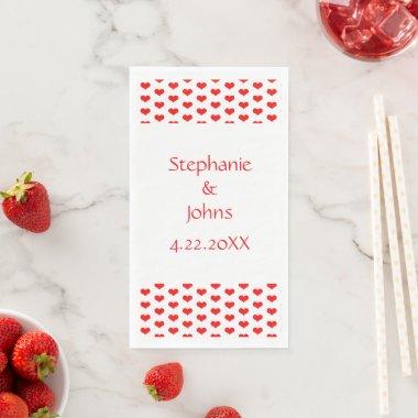 Red Hearts Couple Romantic Custom Name Wedding Paper Guest Towels