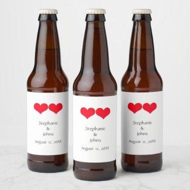 Red Hearts Cute Couple 2023 Wedding Valentines Day Beer Bottle Label