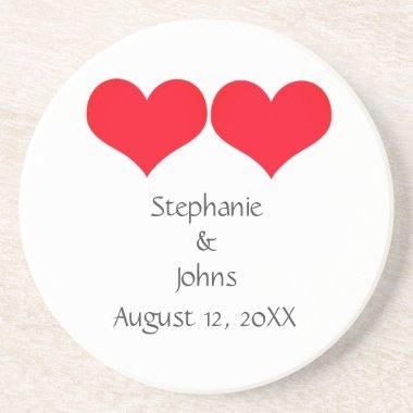 Red Hearts Cute Couple 2023 Wedding Valentines Day Coaster