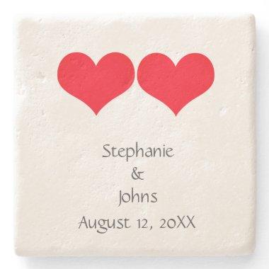 Red Hearts Cute Couple 2023 Wedding Valentines Day Stone Coaster