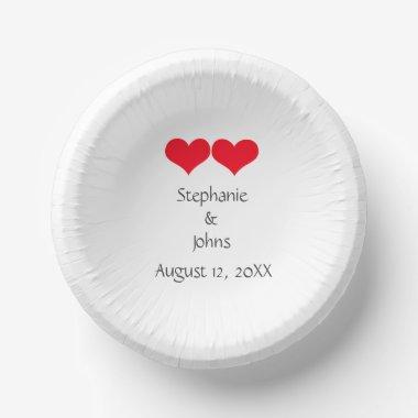 Red Hearts Cute Couple Wedding 2023 Valentines Day Paper Bowls