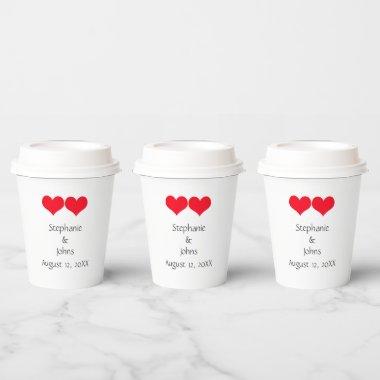 Red Hearts Cute Couple Wedding 2023 Valentines Day Paper Cups