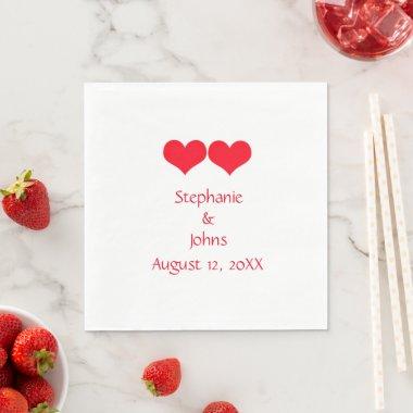 Red Hearts Cute Couple Wedding Engagement Romantic Napkins