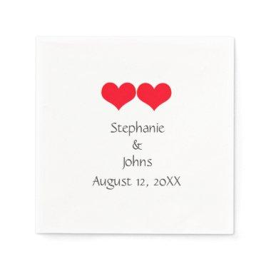 Red Hearts Cute Couple Wedding Valentines Day 2023 Napkins