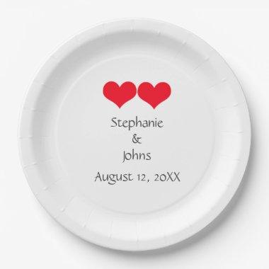 Red Hearts Cute Couple Wedding Valentines Day 2023 Paper Plates