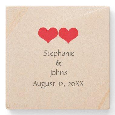 Red Hearts Cute Couple Wedding Valentines Day 2023 Stone Coaster