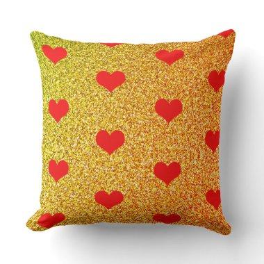 Red Hearts Patterns Glittery Golden Ombre Cute Throw Pillow