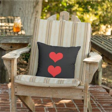 Red Hearts Valentine's Day Black Custom Color Gift Outdoor Pillow