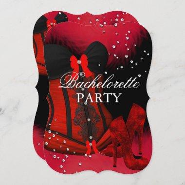Red Heels Feather Lace Corset Bachelorette Party Invitations