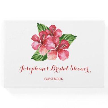 Red Hibiscus Tropical Bridal Shower Guest Book