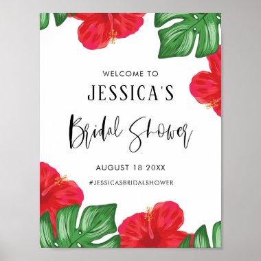 Red Hibiscus Tropical Bridal Shower Welcome Poster