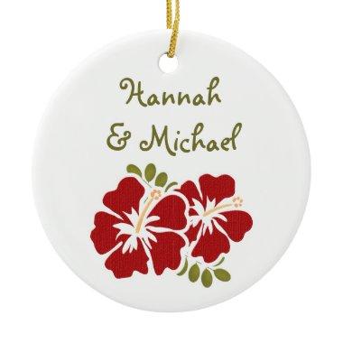 Red Hibiscus Wedding Favor Ornament