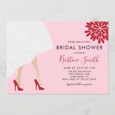 Red High Heel Shoes Bridal Shower Invitations, Pink Invitations