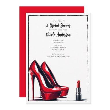 Red High Heels & Lipstick Bridal Shower Invitations