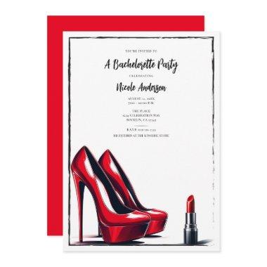 Red High Heels & Lipstick Glam Bachelorette Party Invitations