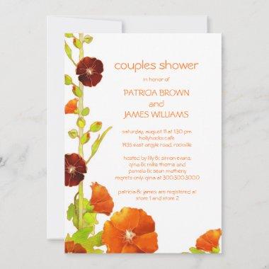 Red Hollyhocks Floral Wedding Couples Shower Invitations