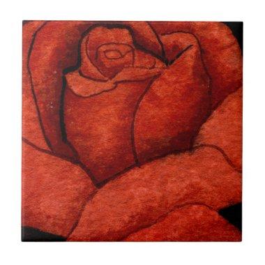 "Red Hybrid Tea Rose" Kitchen Garden Ceramic Tile