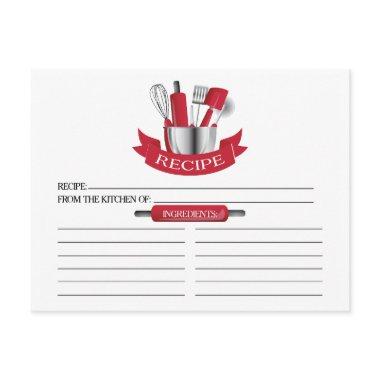 Red Kitchen Tools Bridal Shower Recipe Invitations