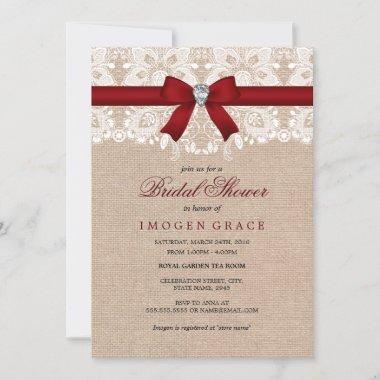 Red Lace & Burlap Bridal Shower Invitations