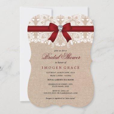 Red Lace & Burlap Bridal Shower Invite