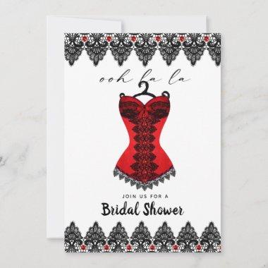 Red Lace Corset Lingerie Bridal Shower Invitations