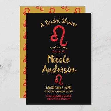 Red LEO Zodiac Astrology July August Bridal Shower Invitations