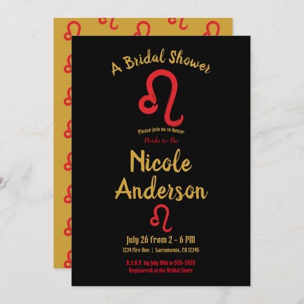 Red LEO Zodiac Astrology July August Bridal Shower Invitations