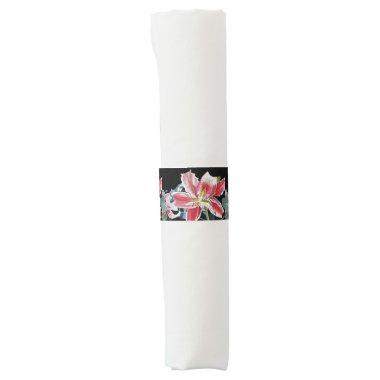 Red Lily Watercolor floral Painting Napkin Bands