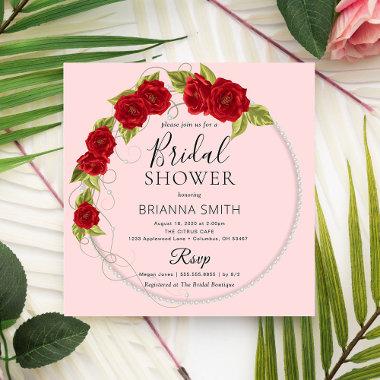 Red Love Roses Romantic Bridal Shower Invitations