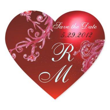 RED MAGIC BERRIES HEART MONOGRAM ,WEDDING PARTY HEART STICKER