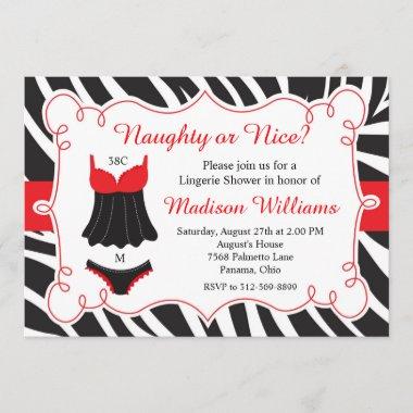 Red Naughty or Nice Lingerie Bridal Shower Invitations