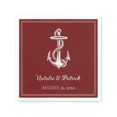Red Nautical Anchor Wedding Paper Napkins