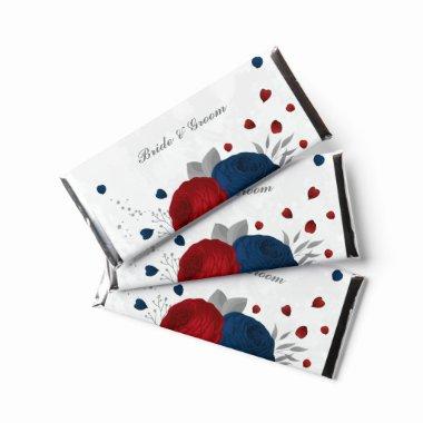 red & navy blue flowers silver botanical wedding hershey bar favors