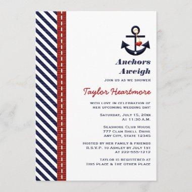 Red Navy Blue Nautical Bridal Shower Invitations