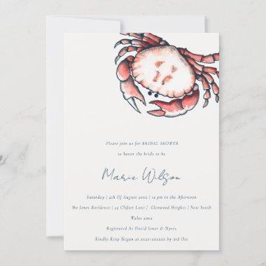 Red Navy Underwater Crab Nautical Bridal Shower Invitations