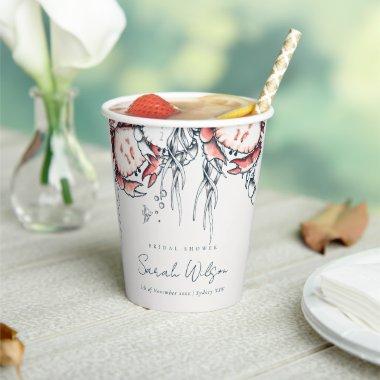 Red Navy Underwater Crab Nautical Bridal Shower Paper Cups