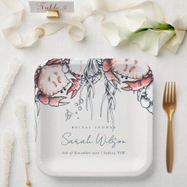 Red Navy Underwater Crab Nautical Bridal Shower Paper Plates