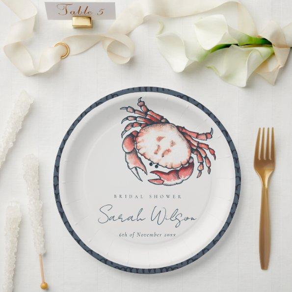 Red Navy Underwater Crab Nautical Bridal Shower Paper Plates