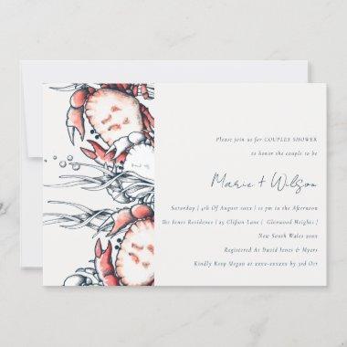 Red Navy Underwater Crab Nautical Couples Shower Invitations